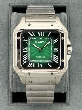 Seiko mod squre Green Dial Stainless Steel Automatic Watch Mens